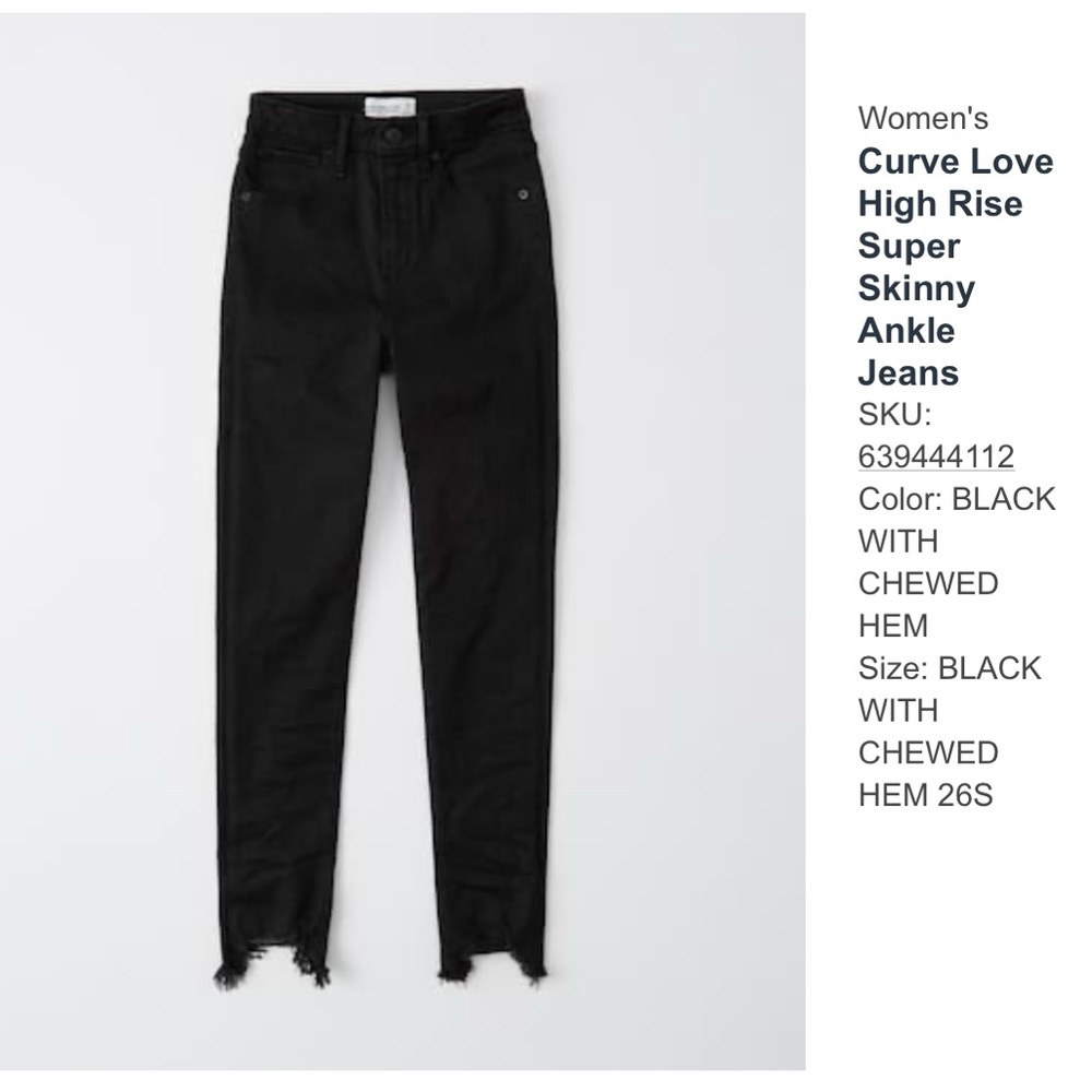 Abercrombie & Fitch Cure Love High Rise Super Skinny Ankle Black Jeans 26S